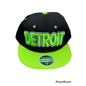 Mens Neon Green Detroit Tigers Baseball Cap Diamond Sports Adjustable Spellout